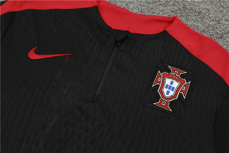 2025 Portugal Black And Red 1/4 Zip Tracksuit
