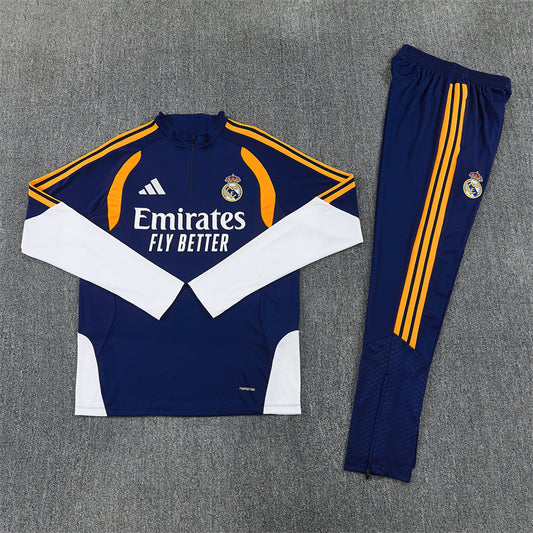 26/27 Real Madrid Navy And Orange 1/4 Zip Tracksuit
