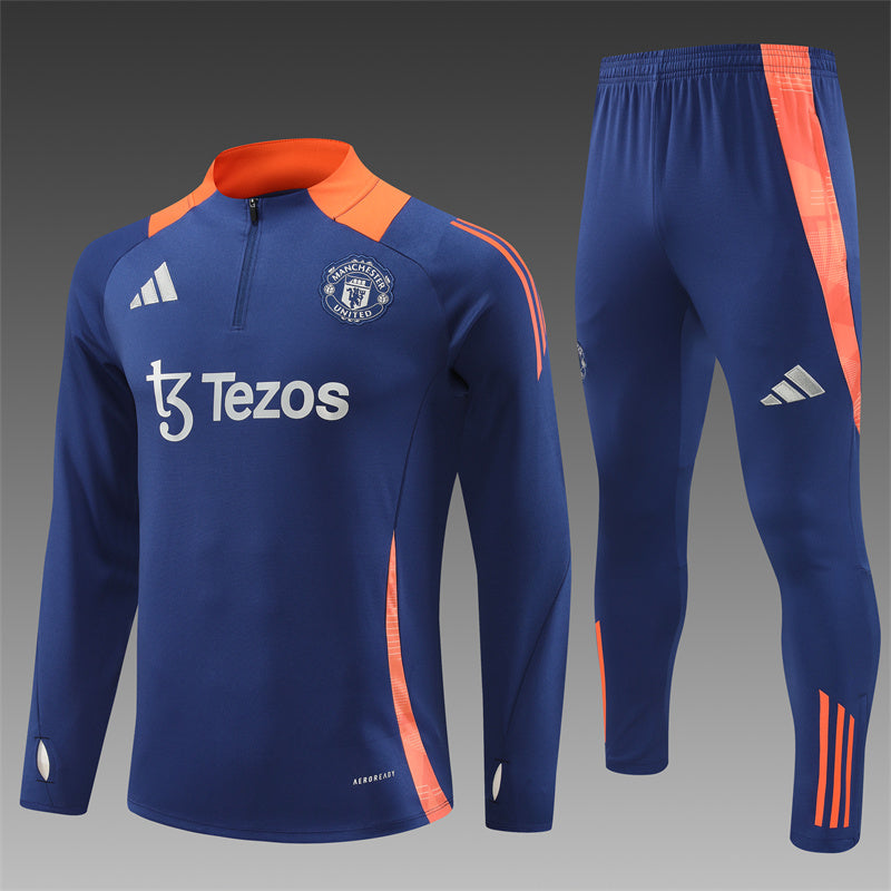24/25 Manchester United Blue And Orange 1/4 Zip Tracksuit