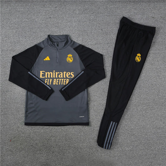 23/24 Real Madrid Dark Grey And Gold 1/4 Zip Tracksuit