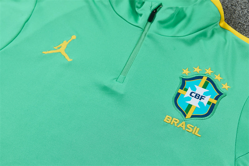 2026 Brazil Green And Black 1/4 Zip Tracksuit