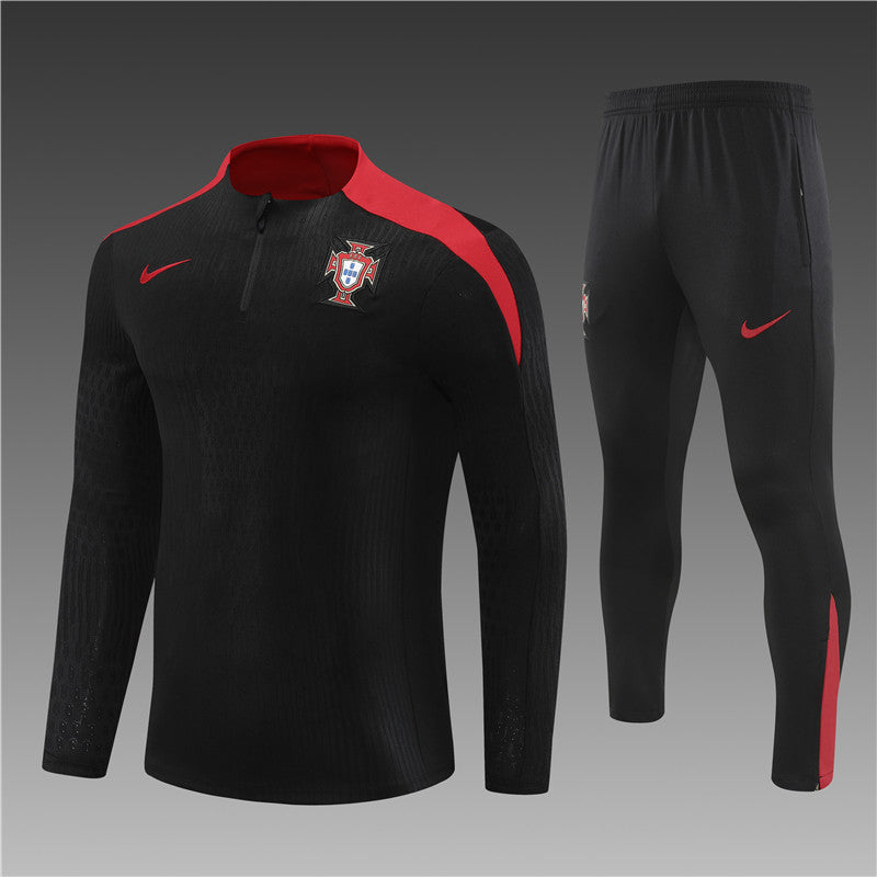 2025 Portugal Black And Red 1/4 Zip Tracksuit