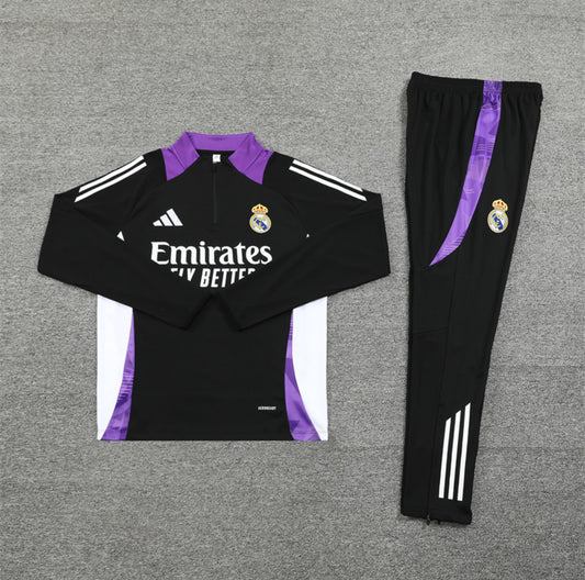24/25 Real Madrid Black And Purple 1/4 Zip Tracksuit