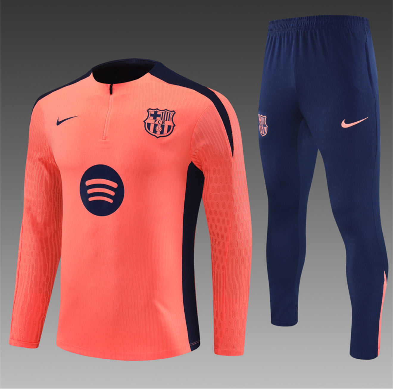 24/25 FC Barcelona Orange And Navy 1/4 Zip Tracksuit