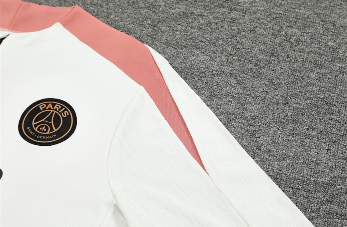 24/25 Jordan x PSG White And Salmon Pink 1/4 Zip Tracksuit