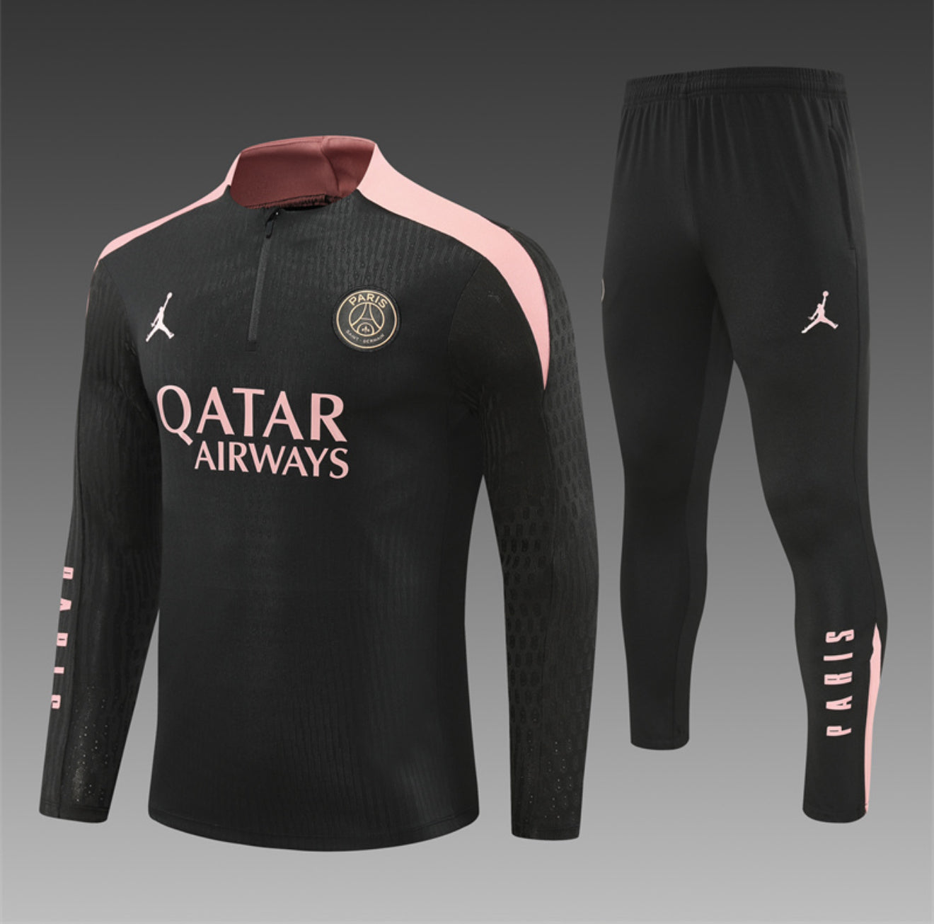 24/25 Jordan x PSG Black And Salmon Pink 1/4 Zip Tracksuit