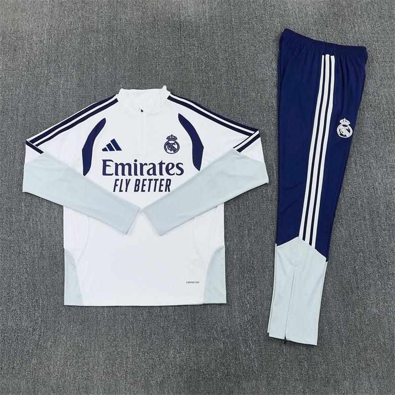 Real Madrid White And Navy 1/4 Zip Tracksuit
