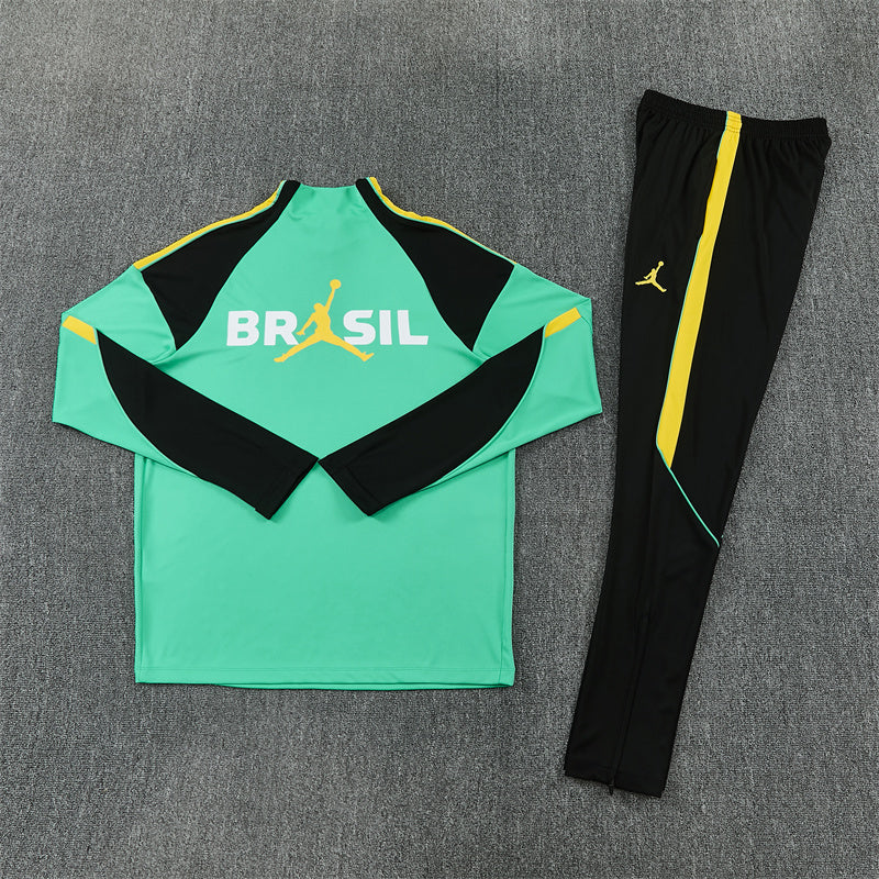 2026 Brazil Green And Black 1/4 Zip Tracksuit