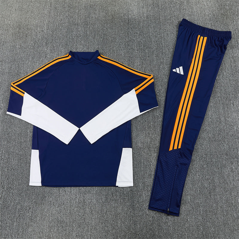 26/27 Real Madrid Navy And Orange 1/4 Zip Tracksuit