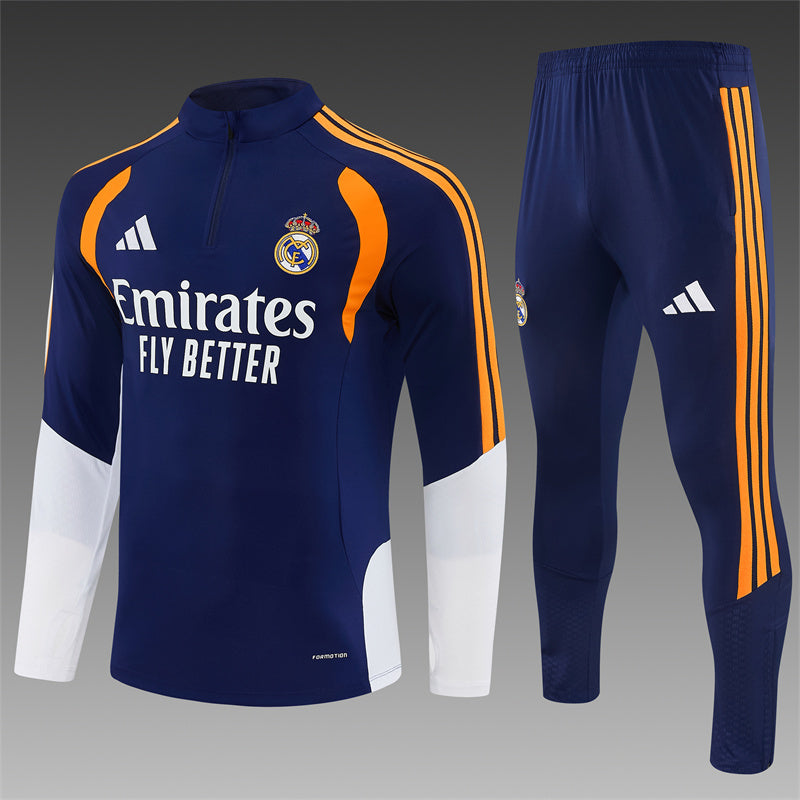 26/27 Real Madrid Navy And Orange 1/4 Zip Tracksuit