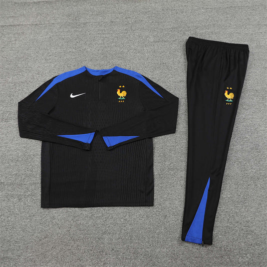 2025 France Black And Blue 1/4 Zip Tracksuit