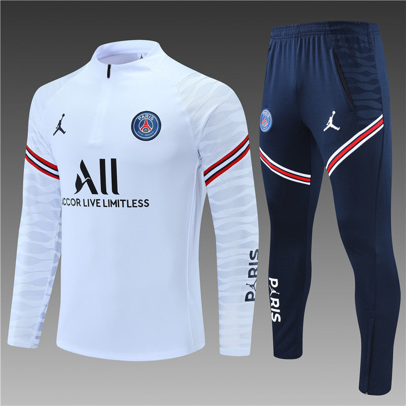 21/22 Jordan x PSG White And Navy 1/4 Zip Tracksuit