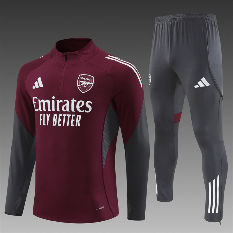 25/26 Arsenal FC Burgundy And Grey 1/4 Zip Tracksuit