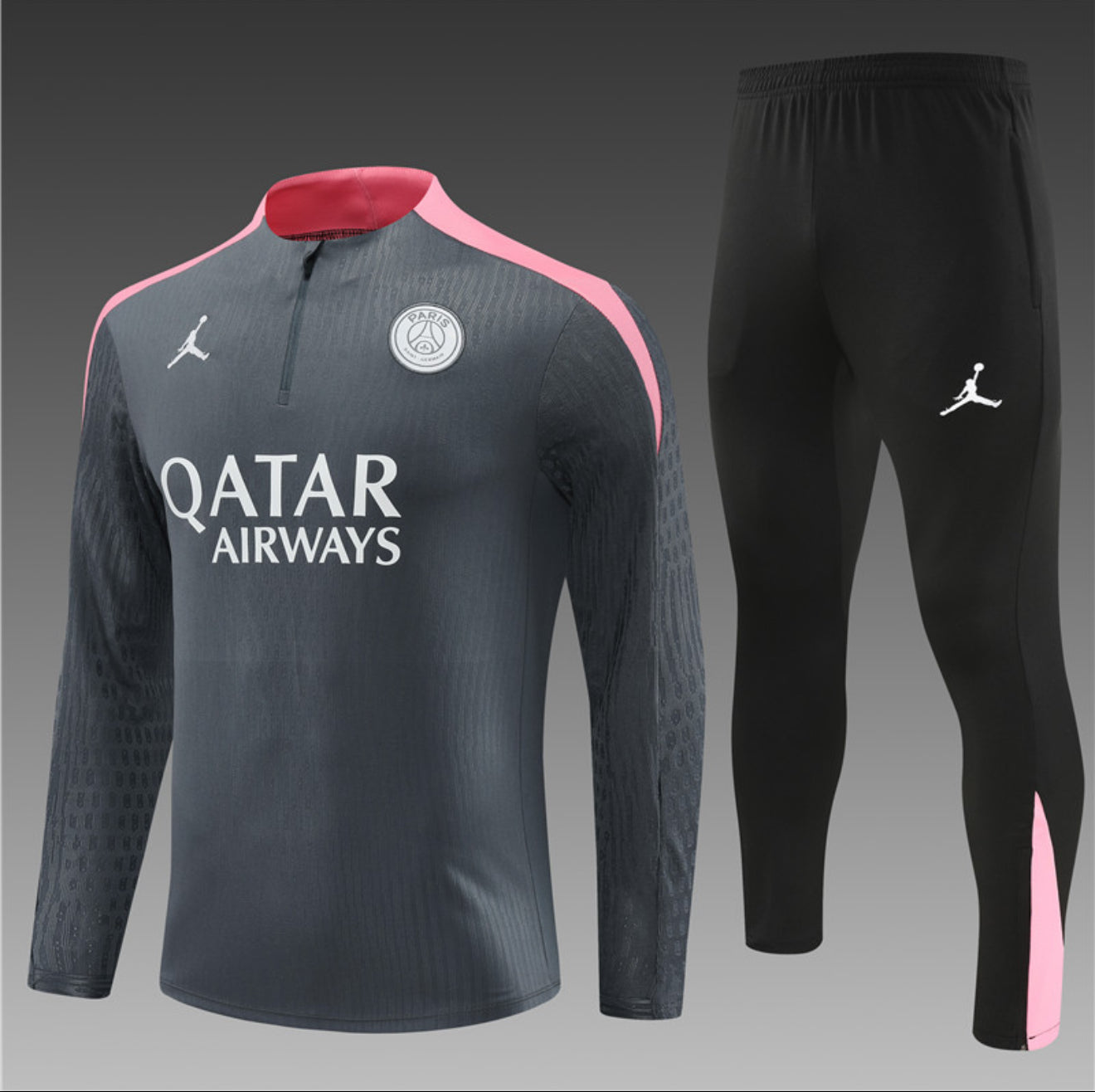 24/25 Jordan x PSG Grey And Pink 1/4 Zip Tracksuit
