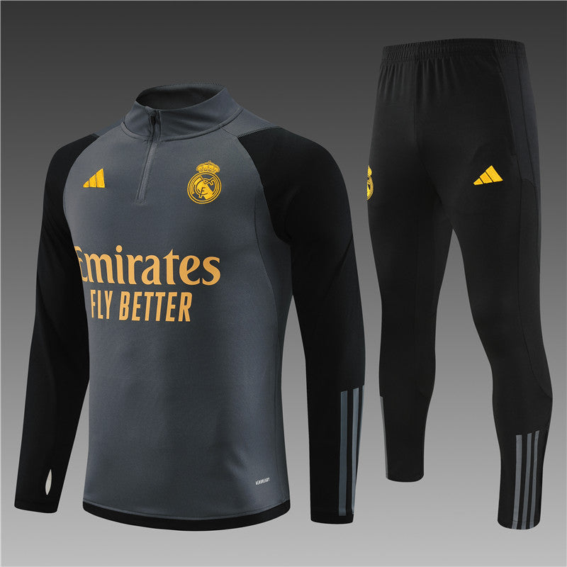 23/24 Real Madrid Dark Grey And Gold 1/4 Zip Tracksuit