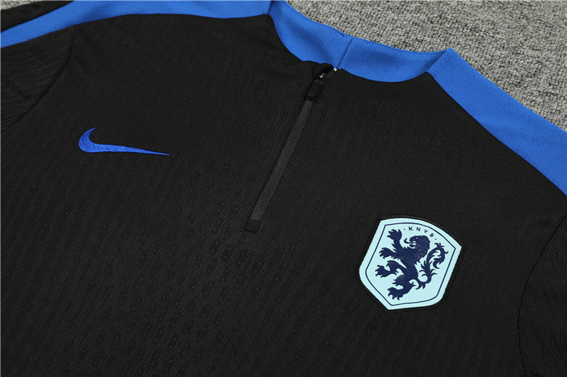 2025 Netherlands Black And Blue 1/4 Zip Tracksuit