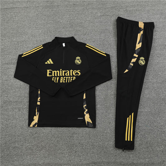 24/25 Real Madrid Black And Gold 1/4 Zip Tracksuit