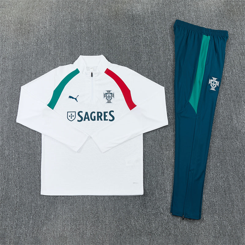 2026 Portugal White And Green 1/4 Zip Tracksuit